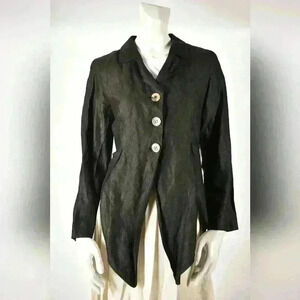 1990's KENZO Cupro Rayon  Metallic Fitted Goth Tuxedo Point Blazer France 2/4US